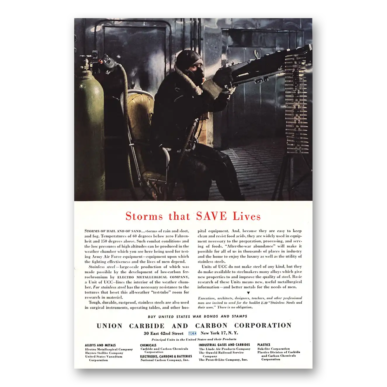 1944 Union Carbide Storms That Save Lives Vintage Magazine Print Ad