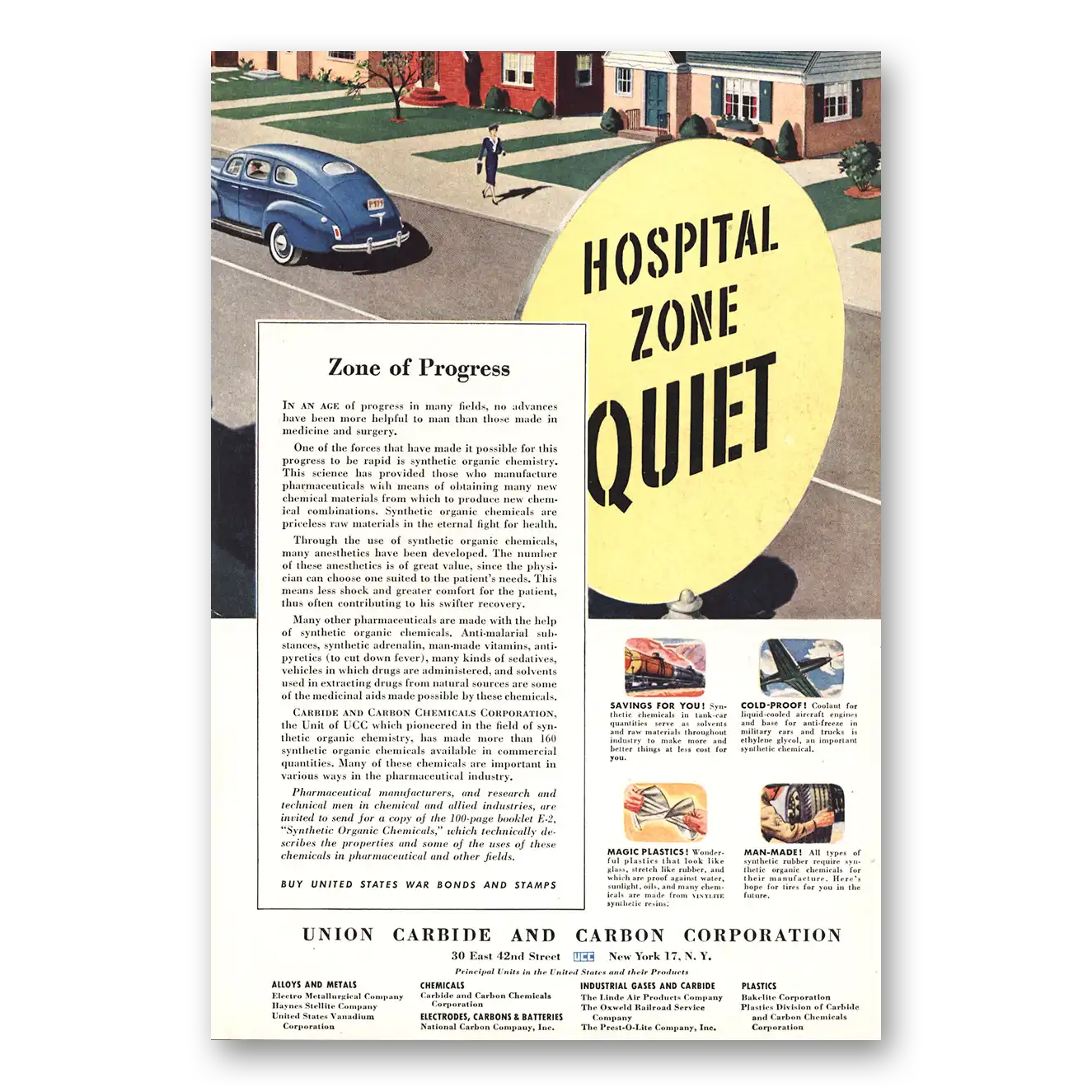 1944 Union Carbide Hospital Zone Quiet Vintage Magazine Print Ad