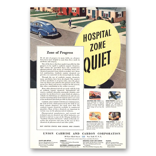 1944 Union Carbide Hospital Zone Quiet Vintage Magazine Print Ad