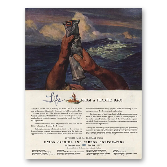 1944 Union Carbide Life From a Plastic Bag Vintage Magazine Print Ad