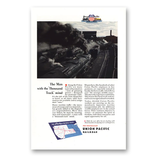 1944 Union Pacific Railroad Thousand Track Mind Vintage Magazine Print Ad