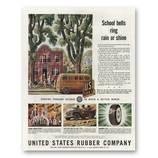 1944 United States Rubber School Bells Ring Rain or Shine Vintage Magazine Print Ad