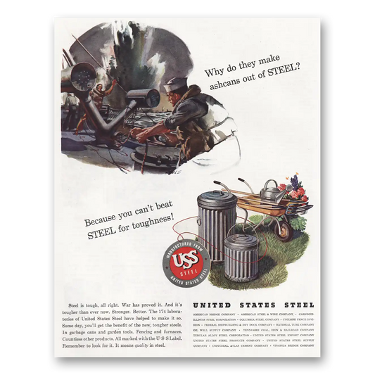 1944 United States Steel Ashcans Vintage Magazine Print Ad