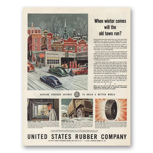 1944 US Tires When Winter Comes Will the Old Town Run Vintage Magazine Print Ad