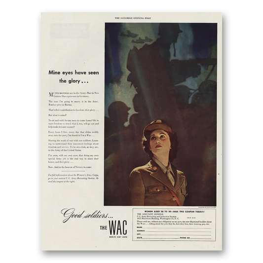 1944 WAC Womens Army Corps Mine Eyes Have Seen the Glory Vintage Magazine Print Ad