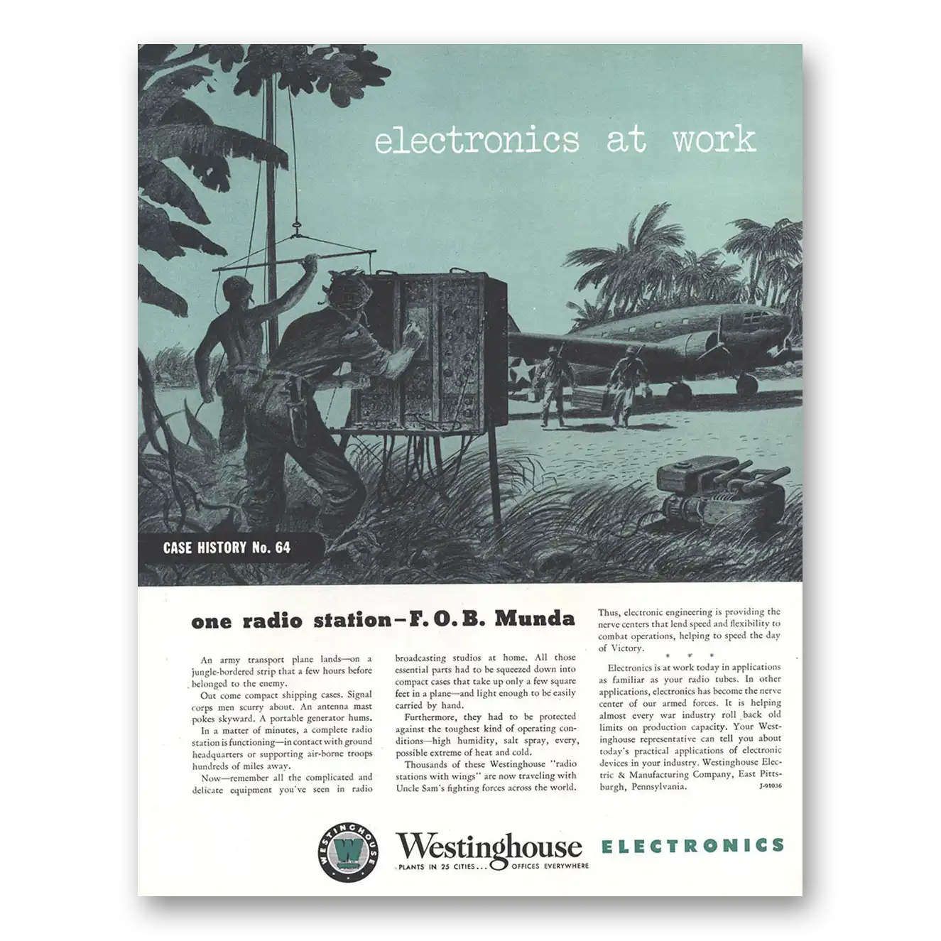 1944 Westinghouse One Radio Station FOB Munda Vintage Magazine Print Ad