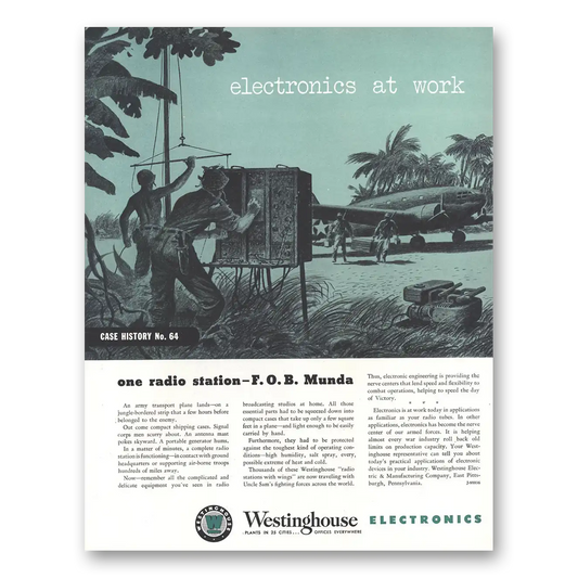 1944 Westinghouse One Radio Station FOB Munda Vintage Magazine Print Ad