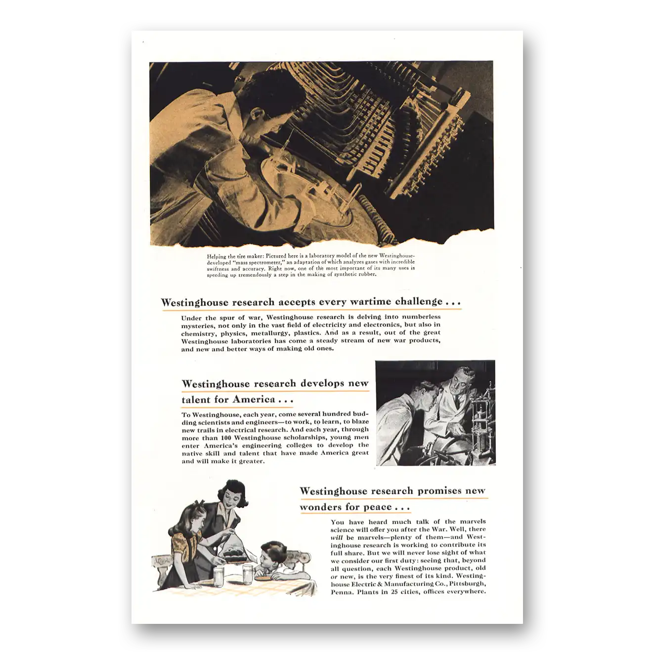 1944 Westinghouse Helping the Tire Maker Vintage Magazine Print Ad