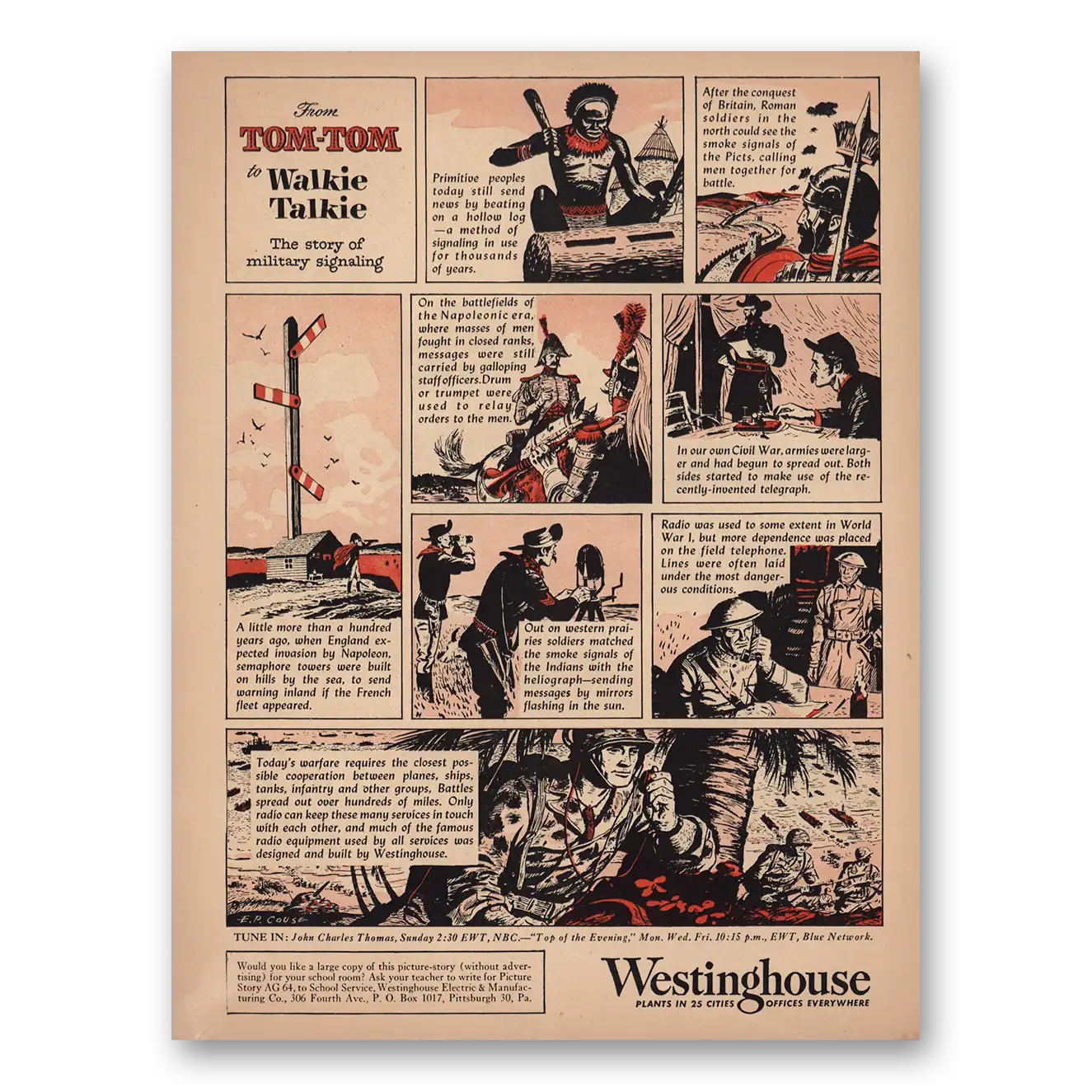 1944 Westinghouse Tom Tom Walkie Talkie Vintage Magazine Print Ad