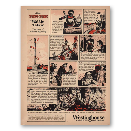 1944 Westinghouse Tom Tom Walkie Talkie Vintage Magazine Print Ad