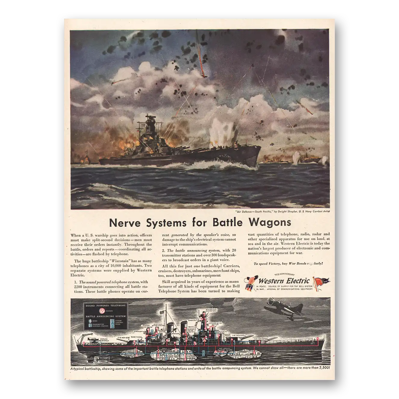 1944 Western Electric Nerve Systems Battle Wagons Vintage Magazine Print Ad