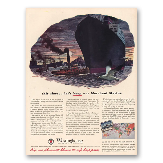 1944 Westinghouse Merchant Marine Vintage Magazine Print Ad