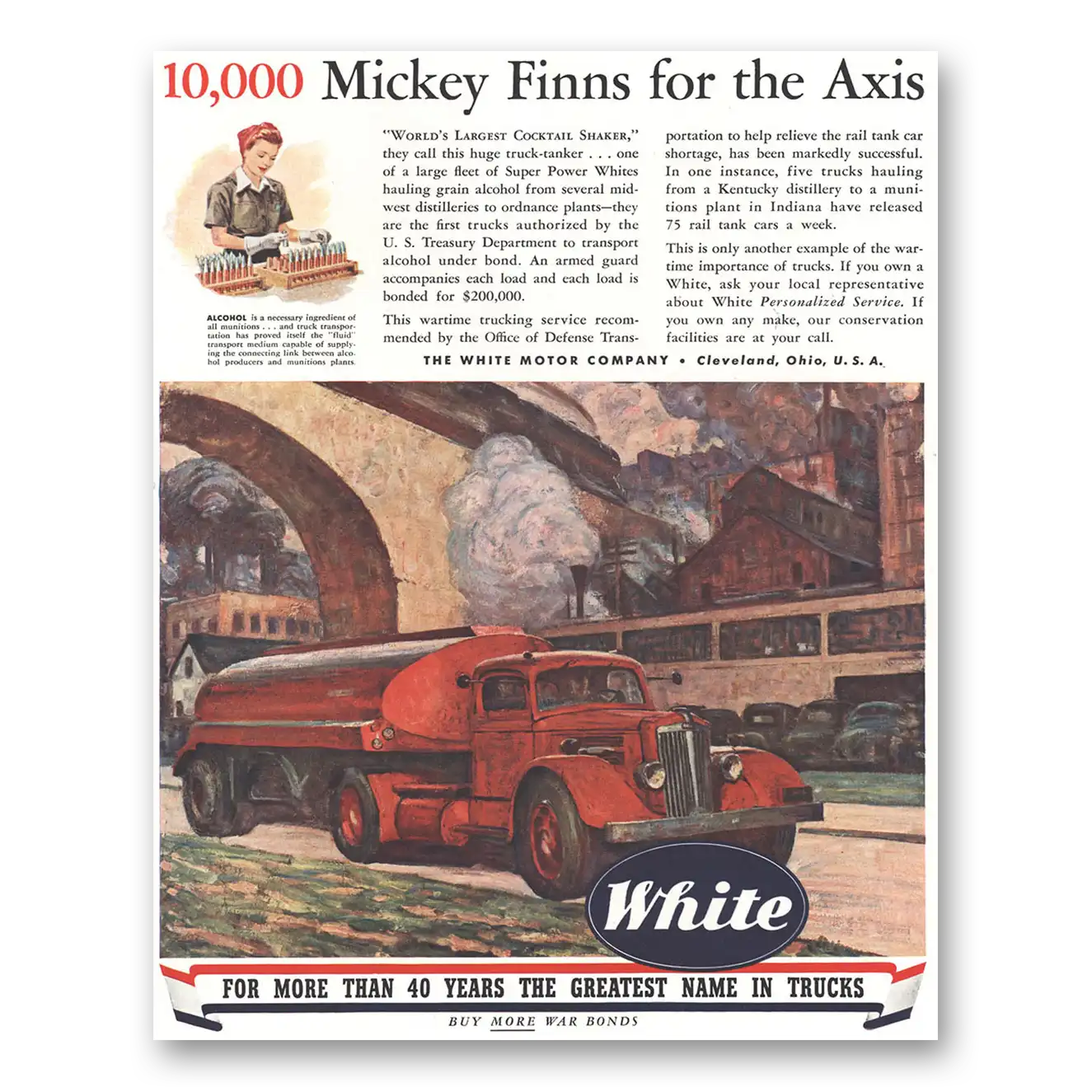 1944 White Trucks Mickey Finns for the Axis Vintage Magazine Print Ad