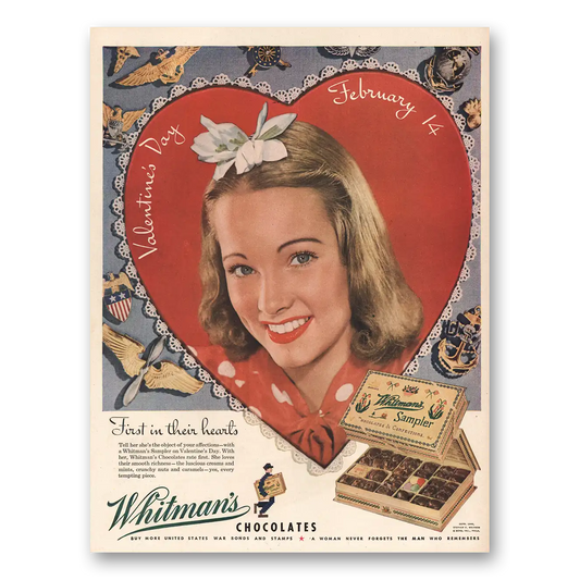 1944 Whitmans Chocolates Valentines Day Vintage Magazine Print Ad