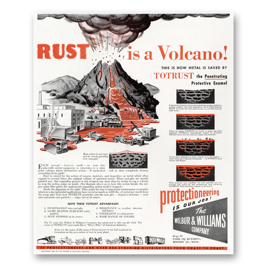 1944 Wilbury & Williams Rust Is a Volcano Vintage Magazine Print Ad