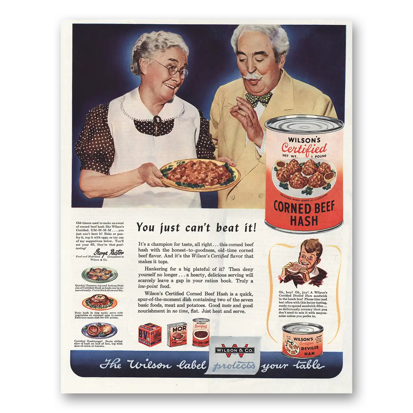 1944 Wilsons Corned Beef Hash Can't Beat It Vintage Magazine Print Ad