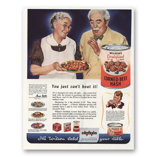 1944 Wilsons Corned Beef Hash Can't Beat It Vintage Magazine Print Ad