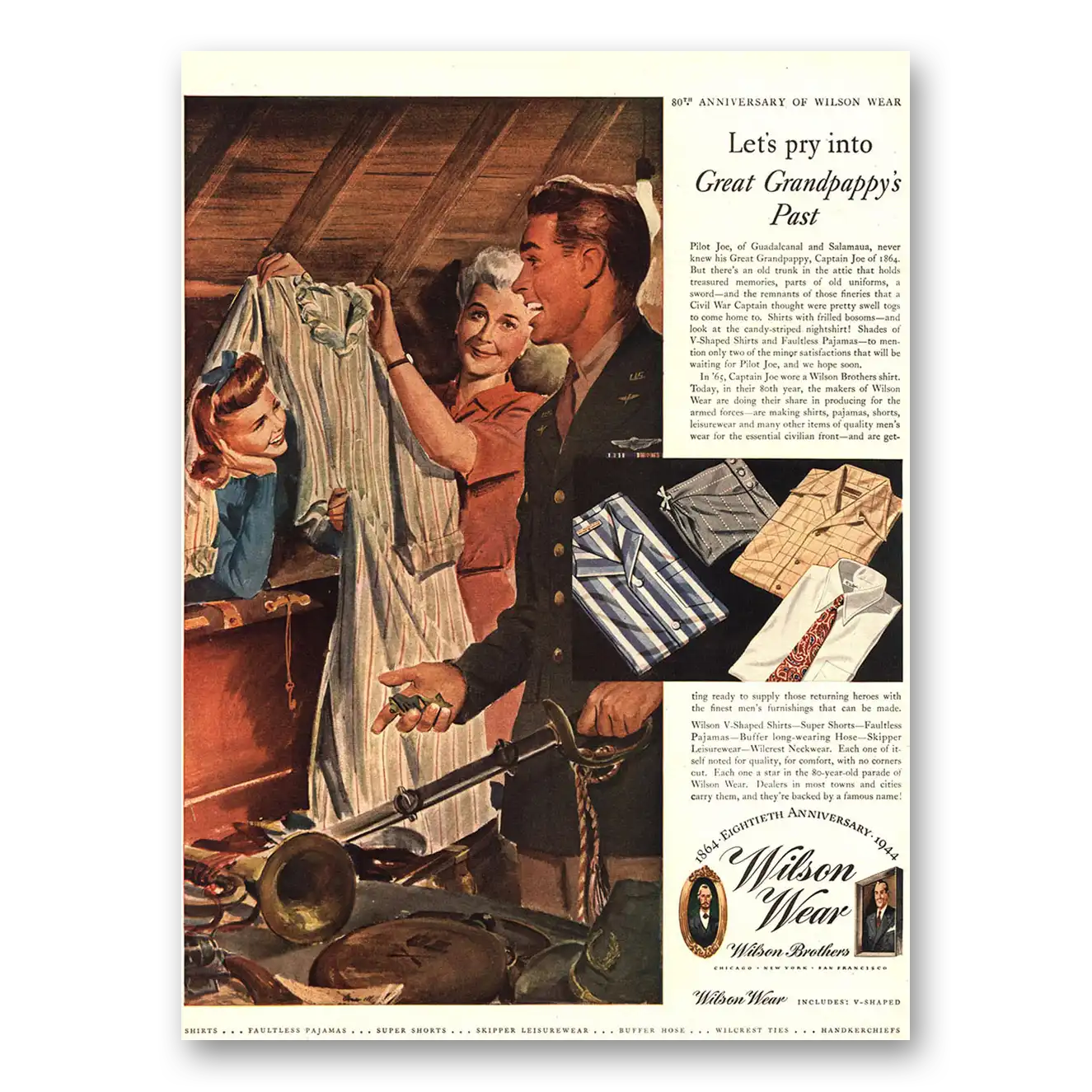 1944 Wilson Brothers Shirts Pry Into Great Grandpappys Past Vintage Magazine Print Ad