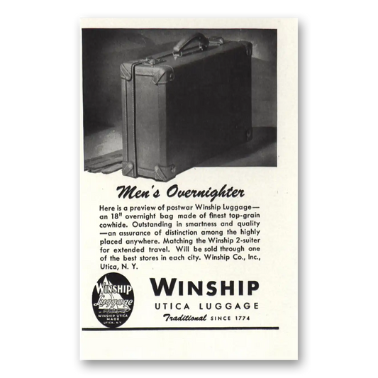 1944 Winship Utica Luggage Mens Overnighter Vintage Magazine Print Ad