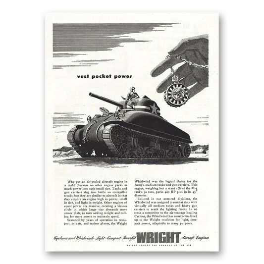 1944 Wright Aircraft Engines Vest Pocket Power Vintage Magazine Print Ad