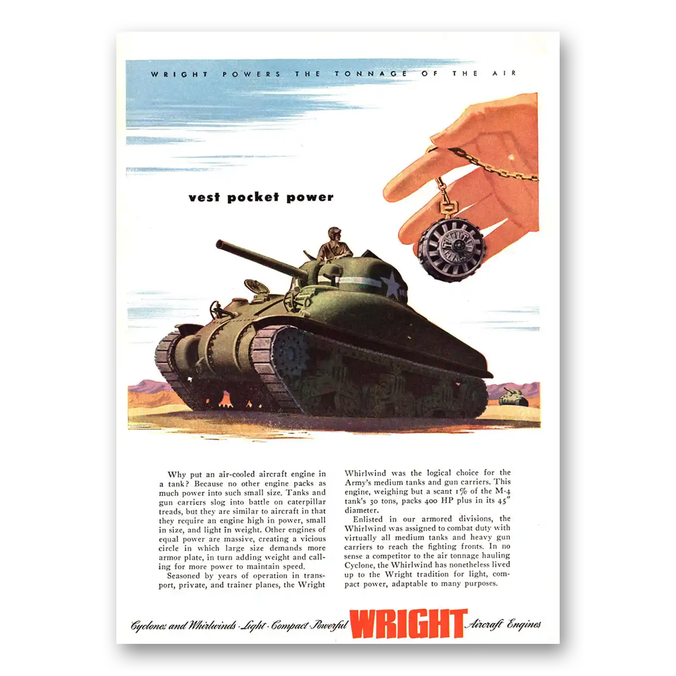 1944 Wright Aircraft Engines Vest Pocket Power Vintage Magazine Print Ad