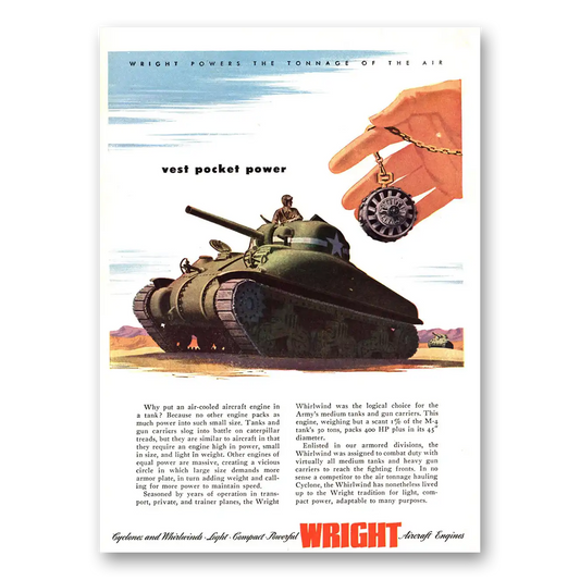 1944 Wright Aircraft Engines Vest Pocket Power Vintage Magazine Print Ad