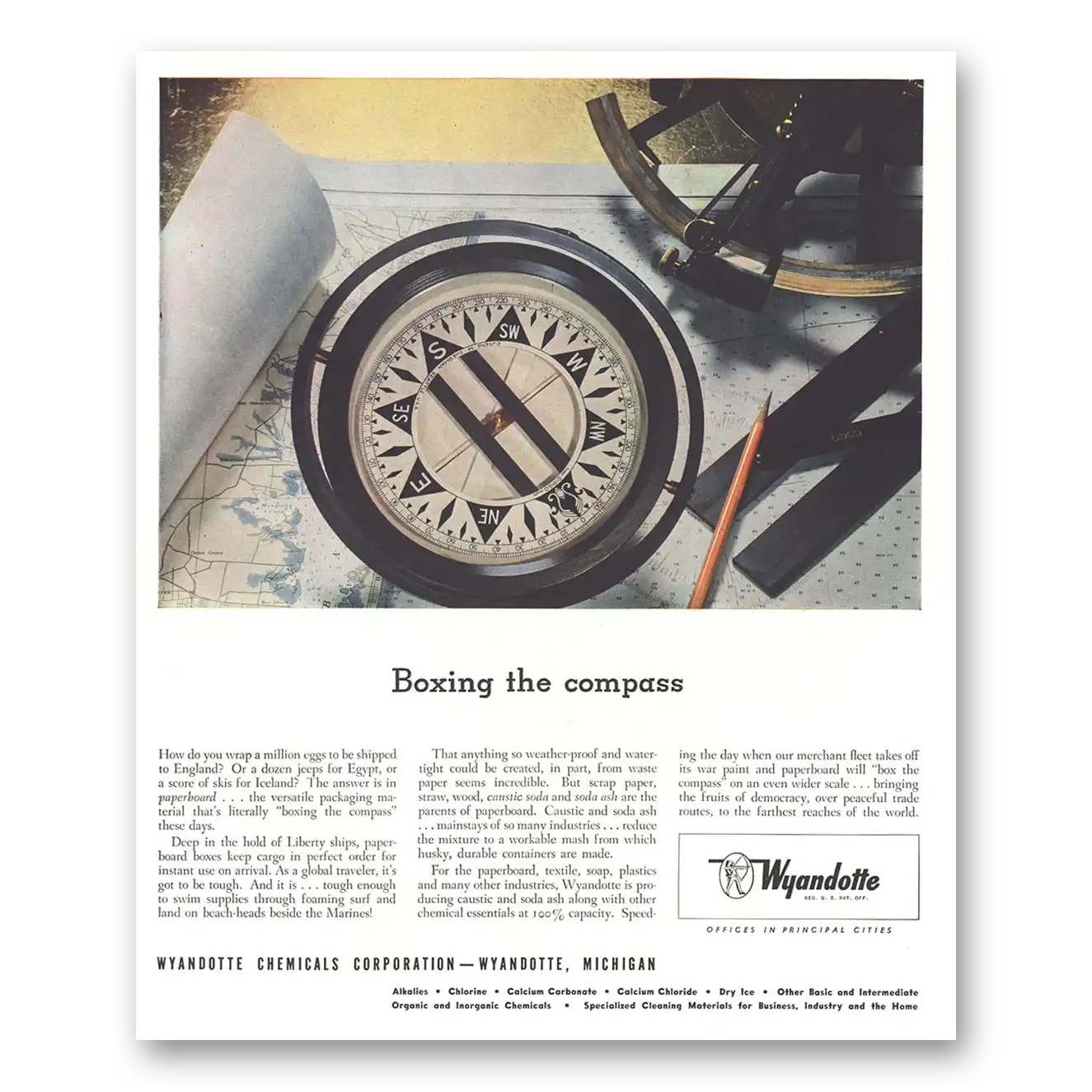 1944 Wyandotte Chemicals Boxing the Compass Vintage Magazine Print Ad