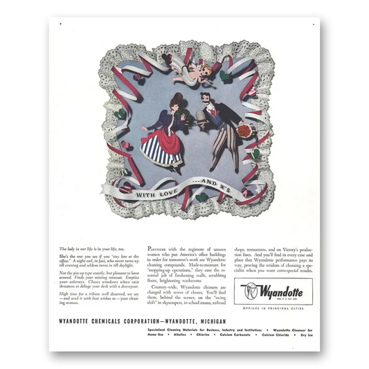 1944 Wyandotte Chemicals With Love and Ws Vintage Magazine Print Ad