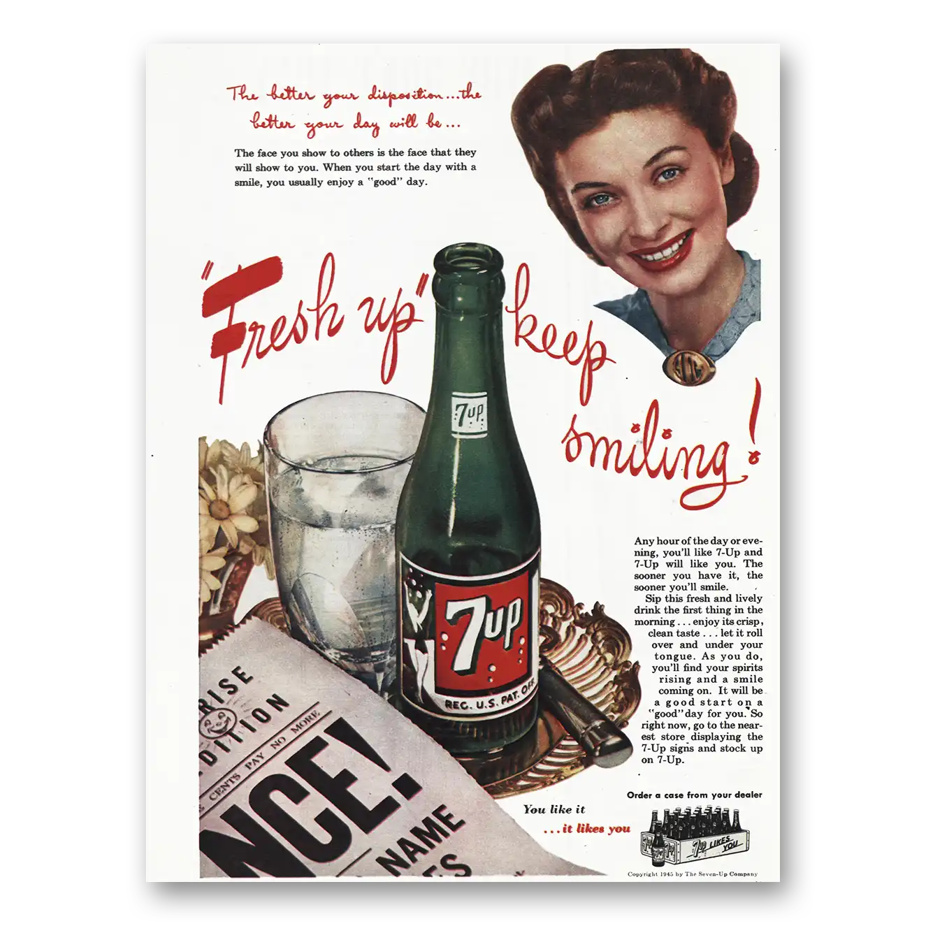 1945 7Up The Better Your Disposition Vintage Magazine Print Ad