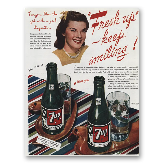 1945 7Up Girl With Good Disposition Vintage Magazine Print Ad