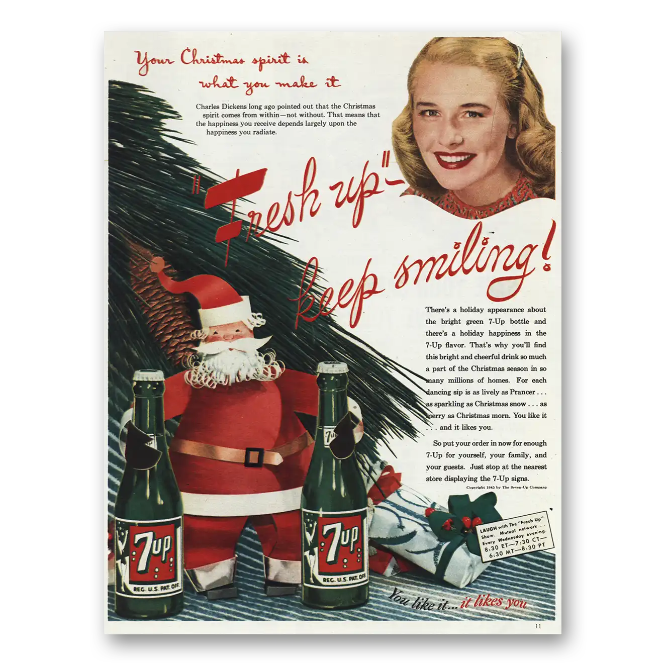 1945 7Up Christmas Spirit Is What You Make It Vintage Magazine Print Ad