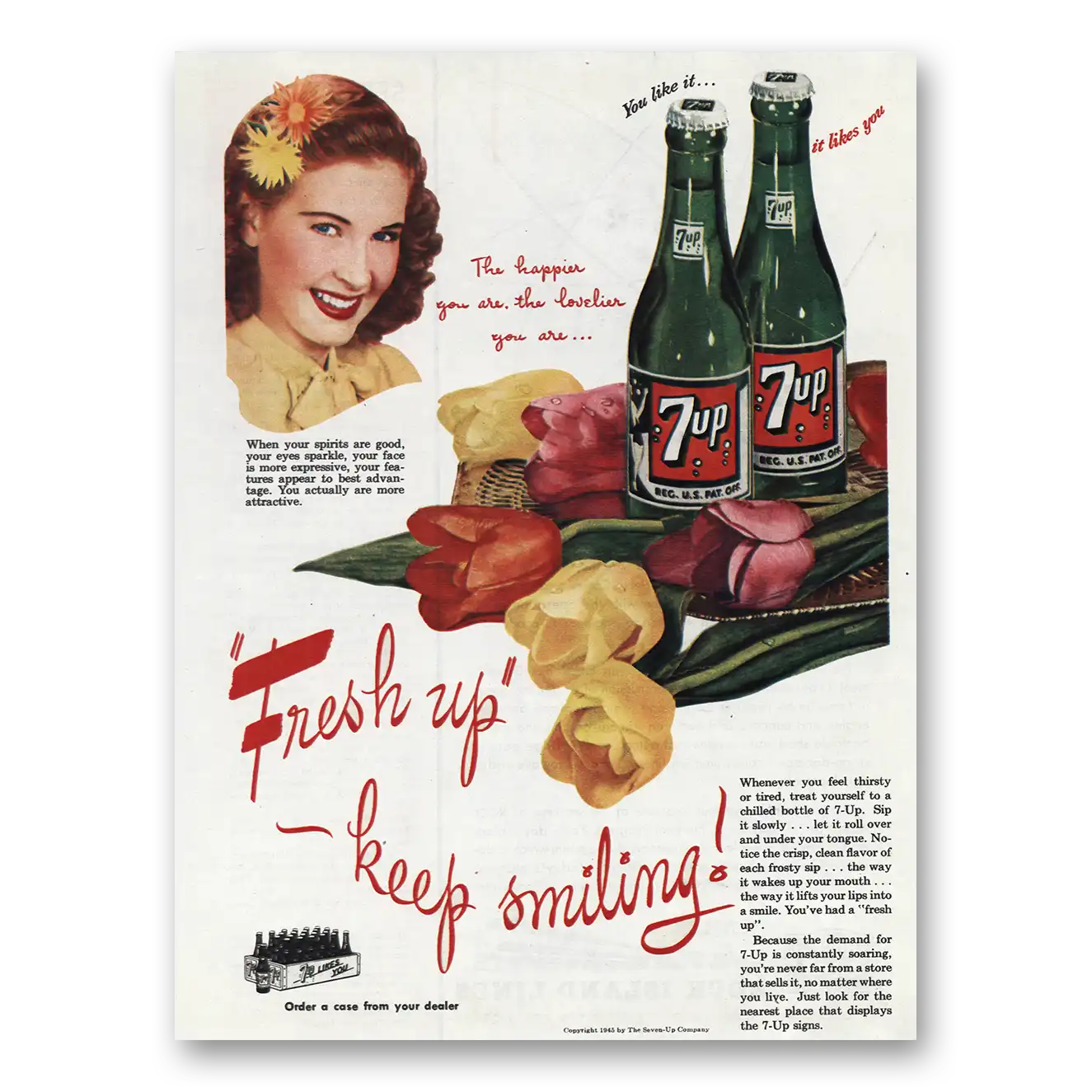 1945 7Up The Happier You Are the Lovelier You Look Vintage Magazine Print Ad