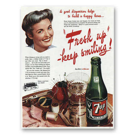 1945 7Up Good Disposition Helps Build Happy Home Vintage Magazine Print Ad