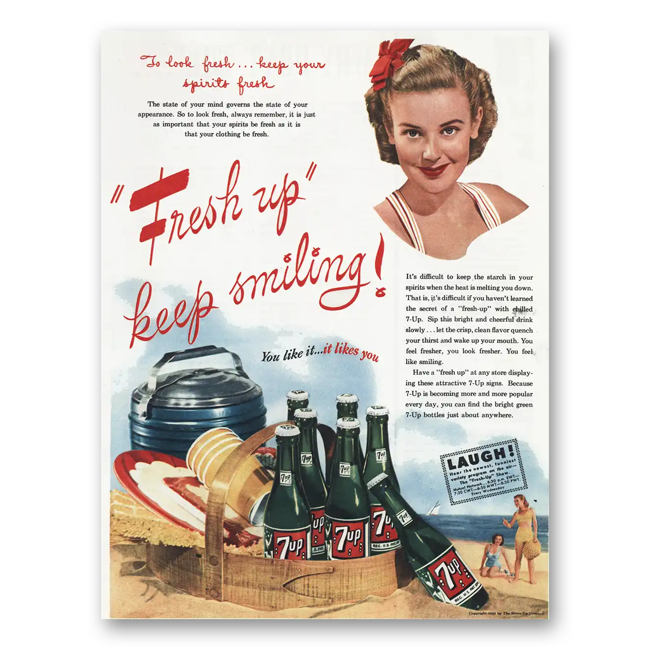 1945 7Up Look Fresh Keep Spirits Fresh Vintage Magazine Print Ad