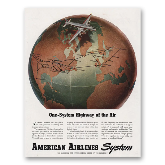 1945 American Airlines One System Highway of Air Vintage Magazine Print Ad