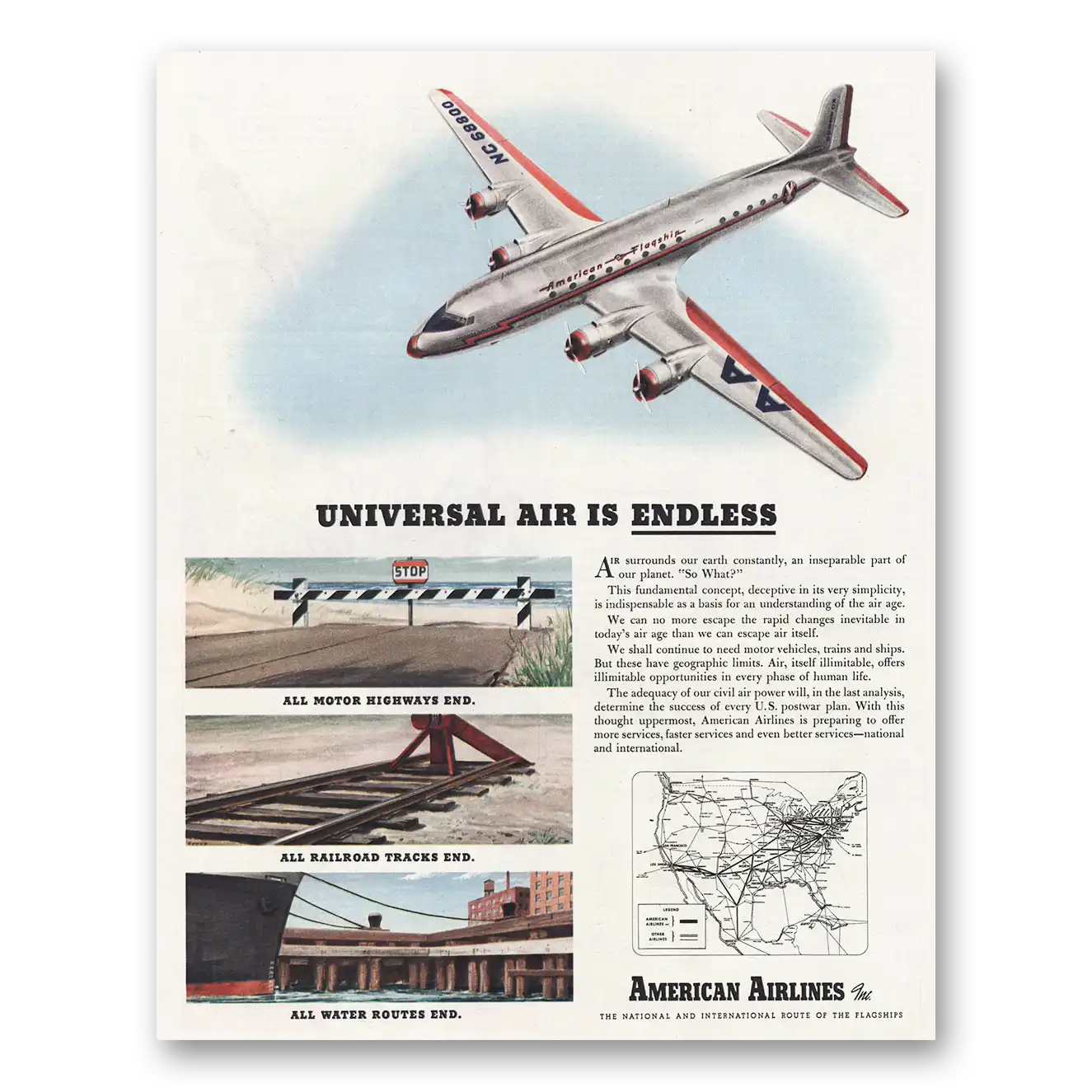 1945 American Airlines Universal Air Is Endless Vintage Magazine Print Ad