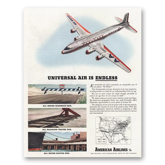 1945 American Airlines Universal Air Is Endless Vintage Magazine Print Ad