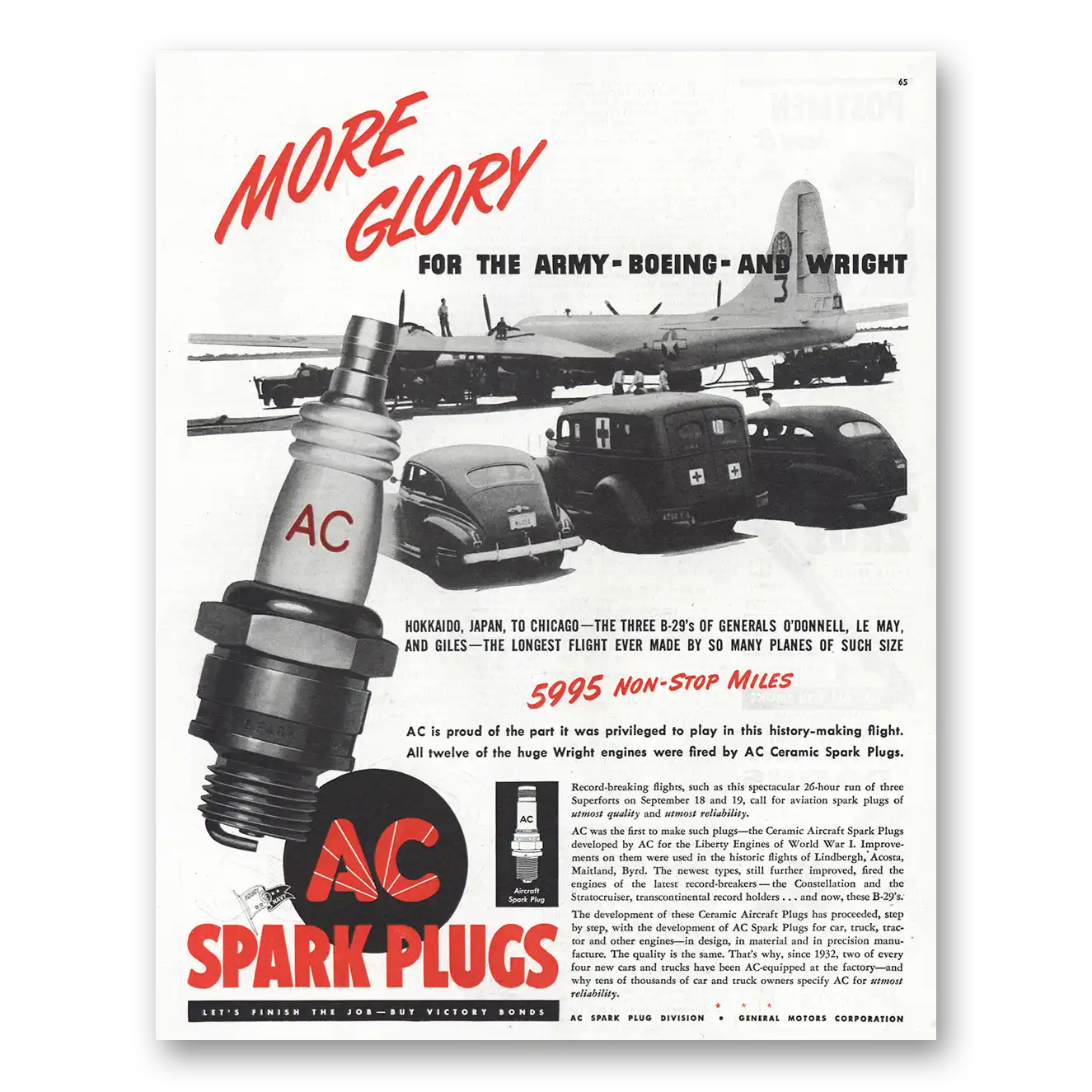 1945 AC Spark Plugs Hokkaido Japan to Chicago Vintage Magazine Print Ad