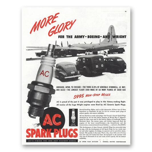 1945 AC Spark Plugs Hokkaido Japan to Chicago Vintage Magazine Print Ad