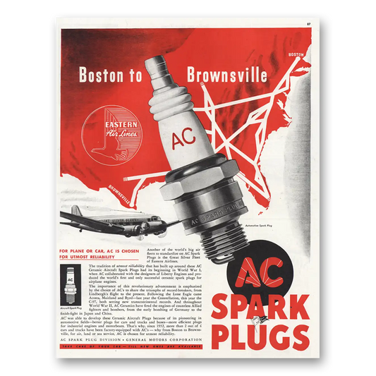 1945 AC Spark Plugs Boston to Brownsville Vintage Magazine Print Ad