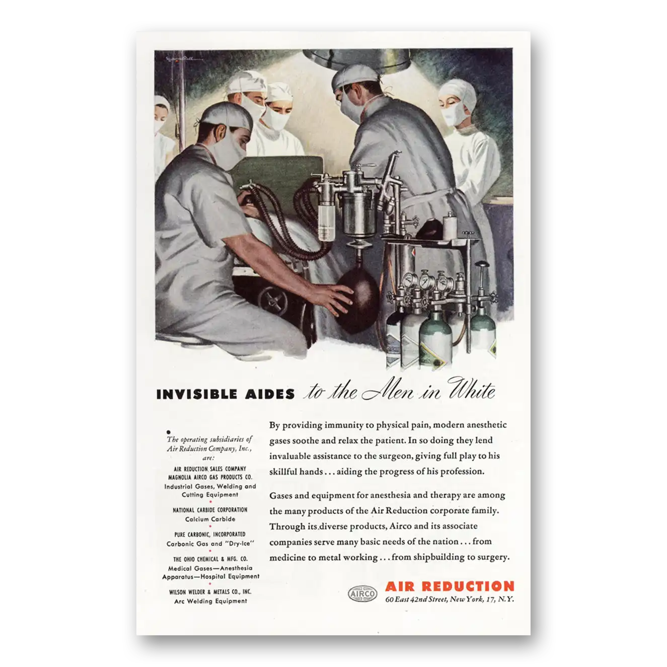 1945 Air Reduction Airco Invisible Aides to the Men in White Vintage Magazine Print Ad