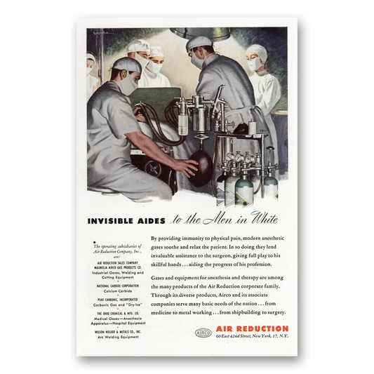 1945 Air Reduction Airco Invisible Aides to the Men in White Vintage Magazine Print Ad