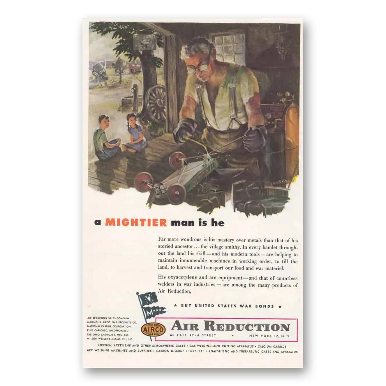 1945 Air Reduction Airco Mightier Man Is He Vintage Magazine Print Ad