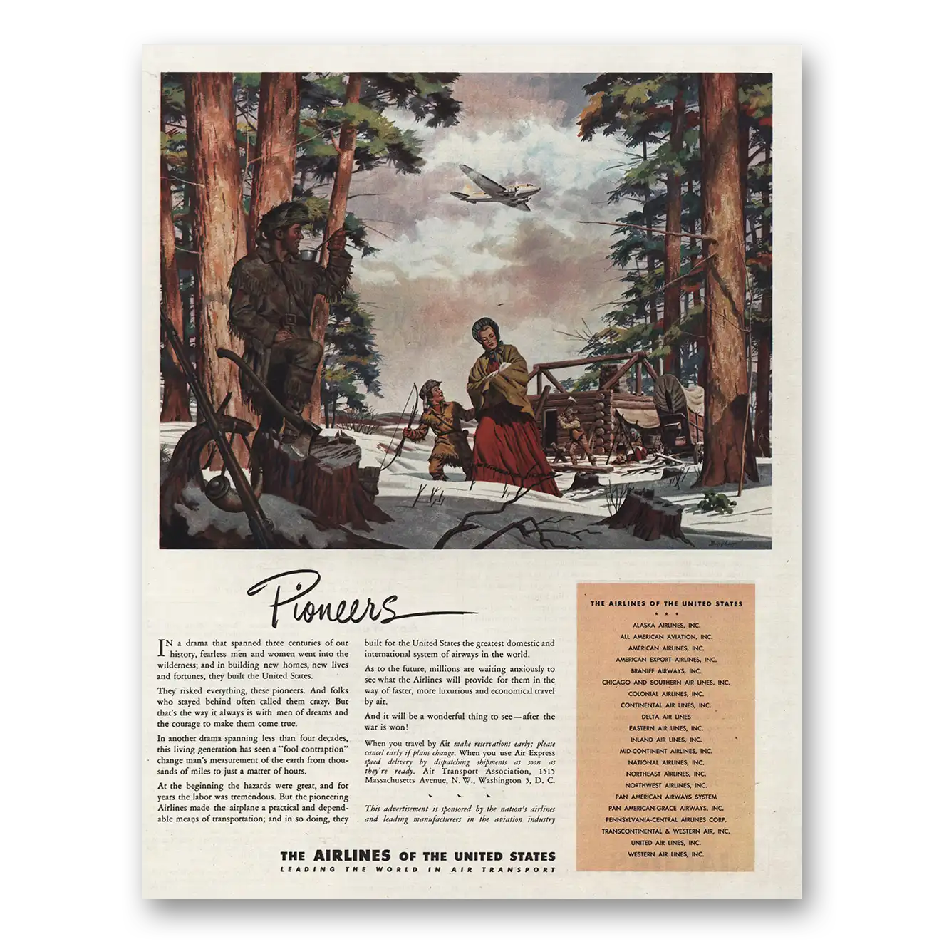 1945 Airlines of the United States Pioneers Vintage Magazine Print Ad