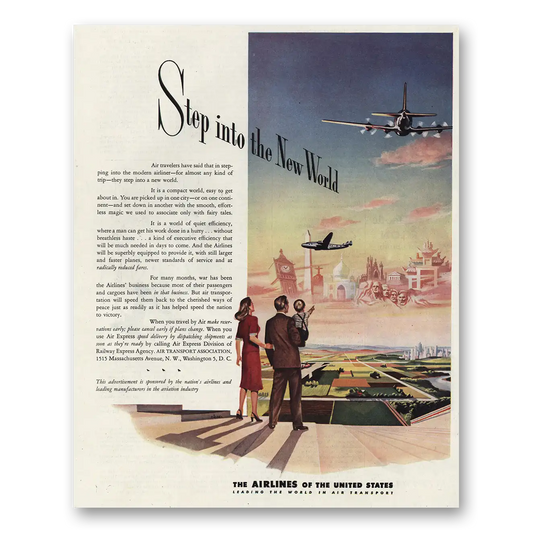 1945 Airlines of the United States Step Into New World Vintage Magazine Print Ad