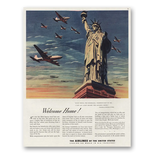 1945 Airlines of the United States Welcome Home Vintage Magazine Print Ad