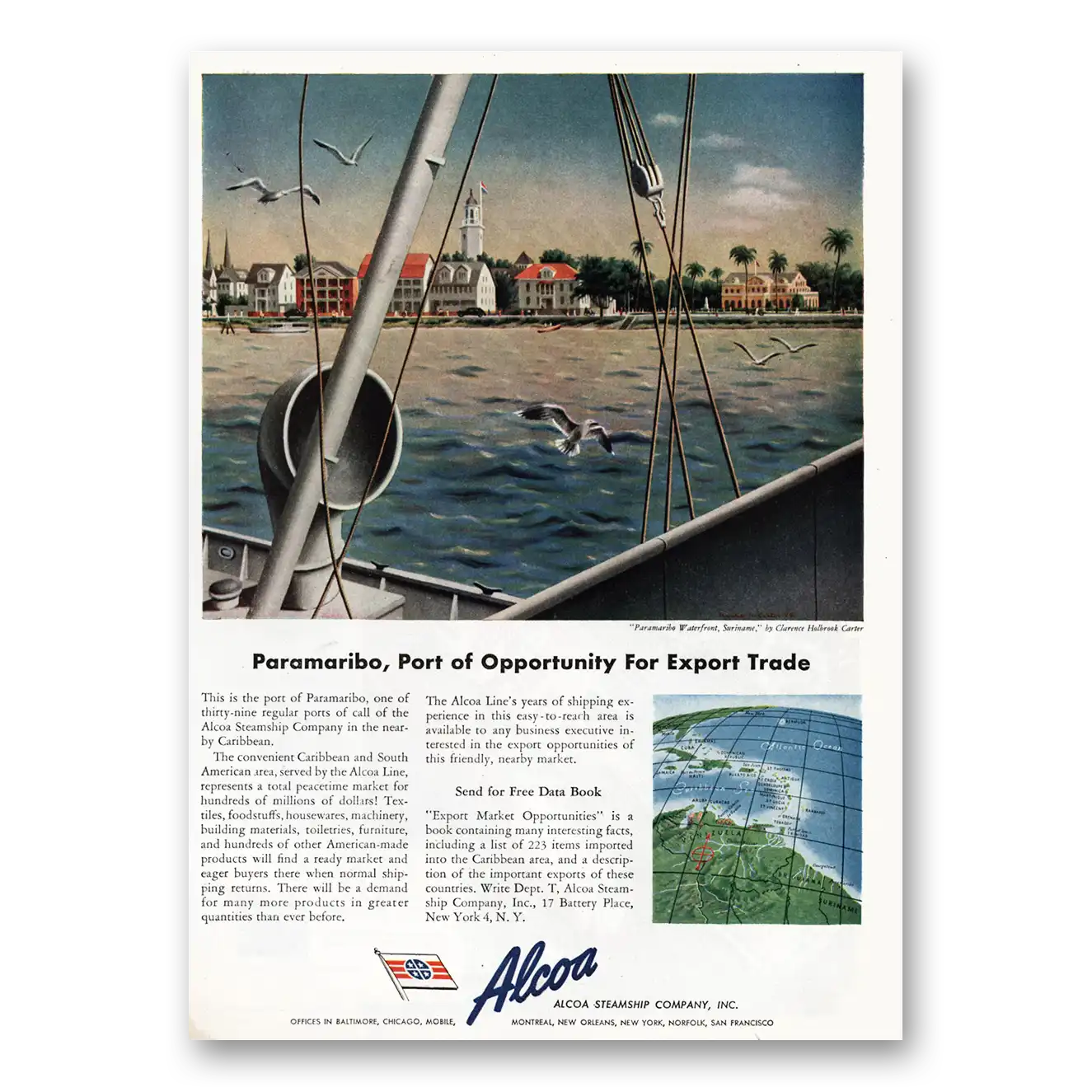 1945 Alcoa Paramaribo Port of Opportunity Vintage Magazine Print Ad