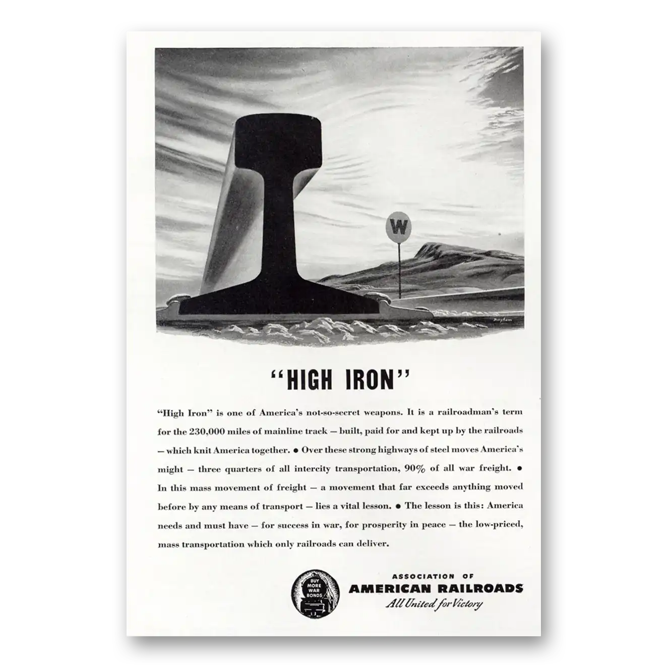 1945 Association of American Railroads High Iron Vintage Magazine Print Ad