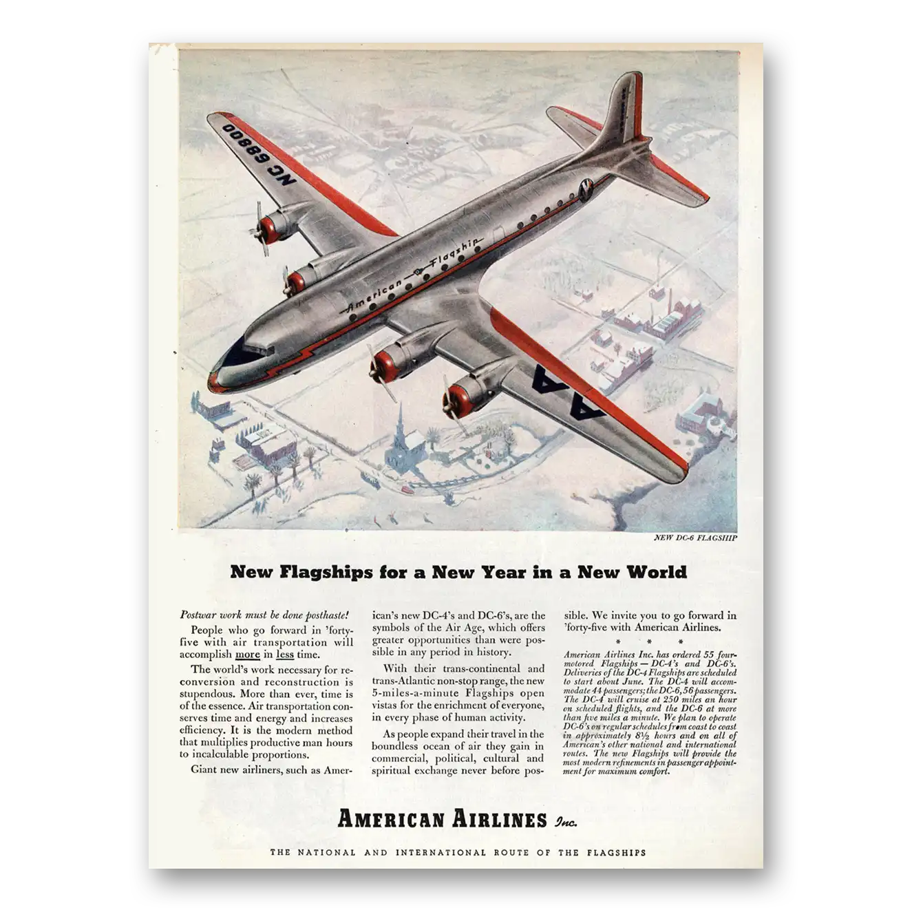 1945 American Airlines New Flagships New Year New World DC4 DC6 Vintage Magazine Print Ad