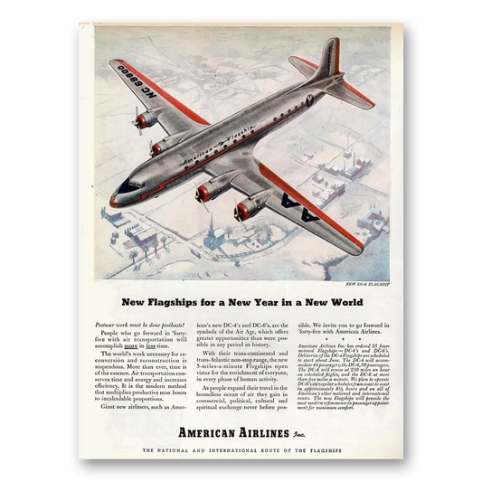 1945 American Airlines New Flagships New Year New World DC4 DC6 Vintage Magazine Print Ad